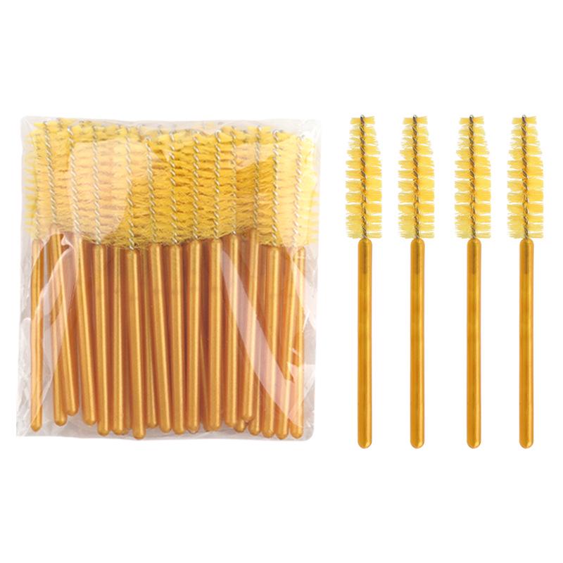50-Pack Gold Handle Disposable Mascara Brushes - Mini Short Handle Spiral Wands for Lashes & Brows