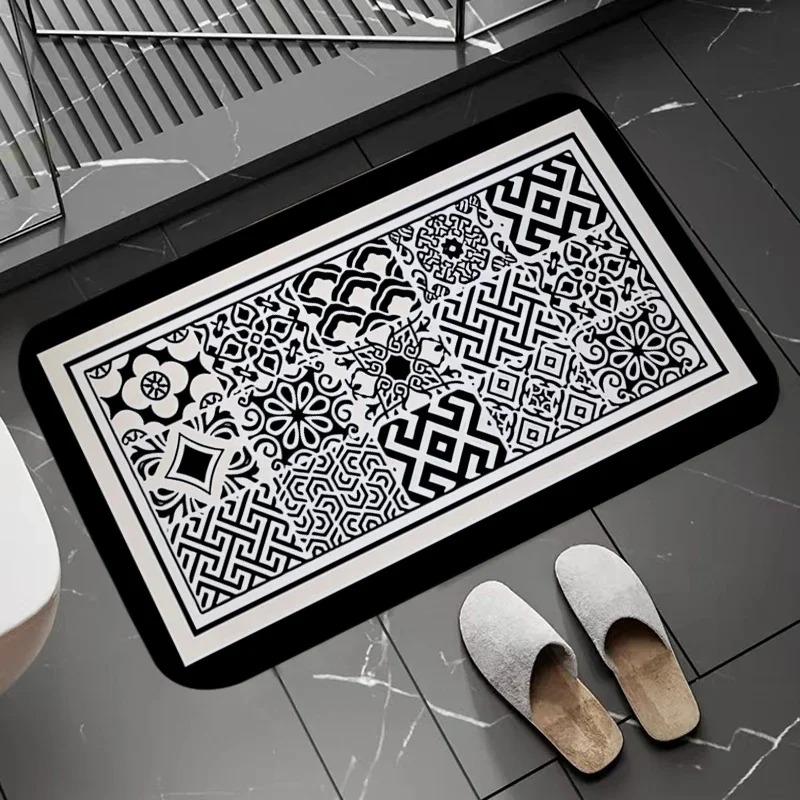 Checkerboard Flower Pattern Door Mats Floor Mats For Bathroom Retro Non Slip Carpets Kitchen Beadroom Entrance Rug Homg Decor