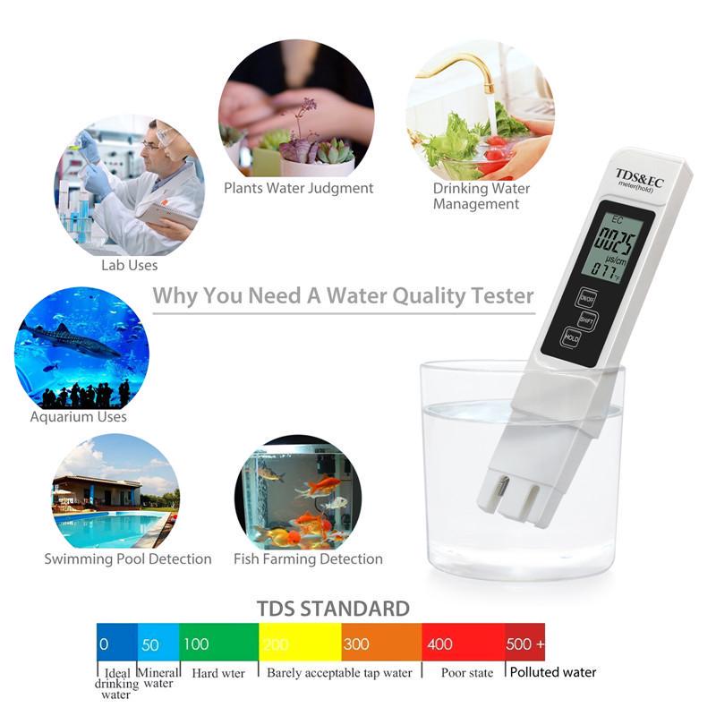 PH TDS/&EC Meter Messgerät Digital Tester Wassertest Leitwertmessgerät 0-9990ppm~