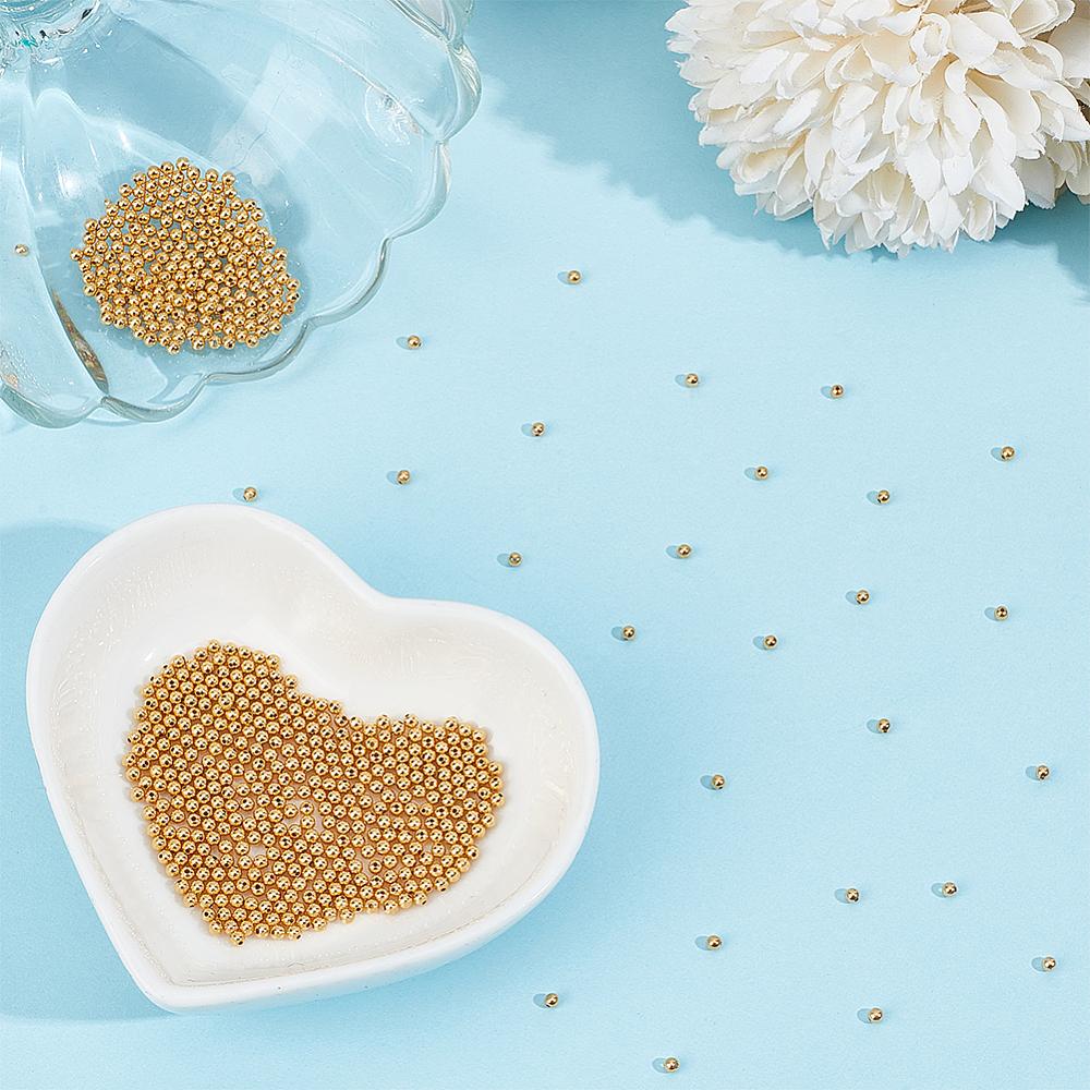 600Pcs Brass Spacer Beads, Long-Lasting Plated, Round, Real 18K Gold Plated, 2mm, Hole: 0.5mm