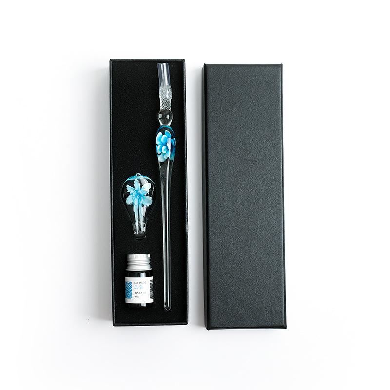 Embedded Flower Glass Pen Set, Colored Dipping Pen, Street Vendor Gift Box, Signature Pen, Glass Pen Gift