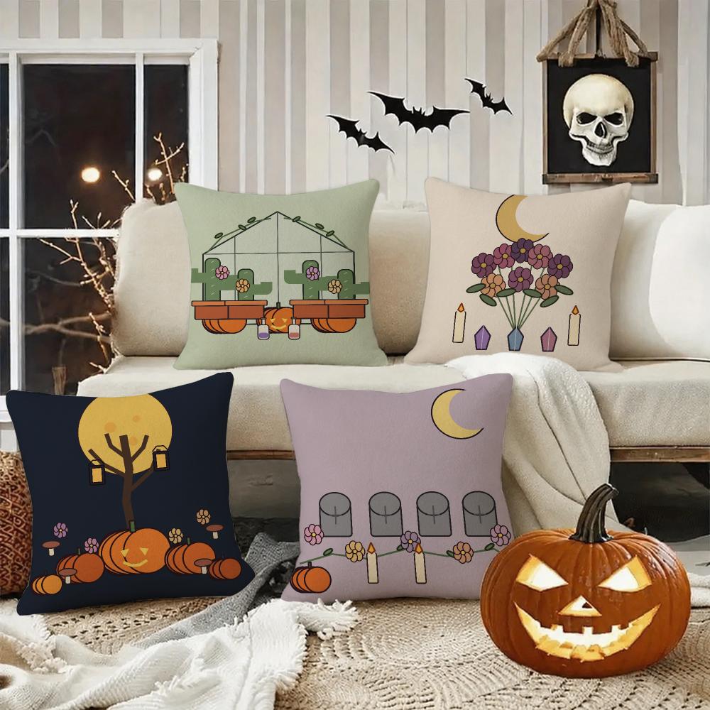 Moonlit Pumpkin Gift Cushion Cover Halloween Rustic Throw Pillow Covers Cute Ghost Pumpkin Maple Leaf Cushion Covers