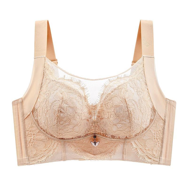 Mesh Gebürstete Brust Haare Spitze Übergröße BH U-förmiger Schöner Rücken Ohne Stahlbügel Verstellbarer BH