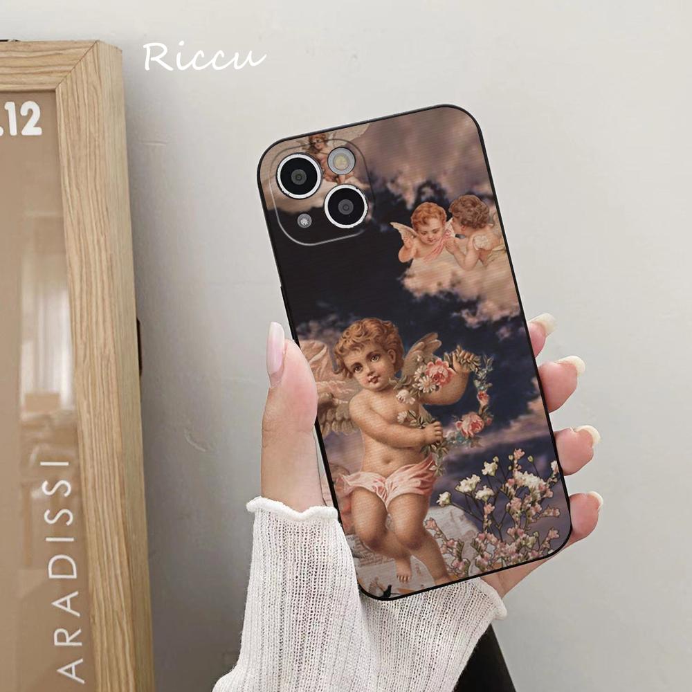 POUR IPhone 14 Peinture Vintage Paradis Ange Peint Coque Souple pour Iphone 14 11 12Pro 8 7 Plus X 13Pro MAX SE2020 XR XS Coques