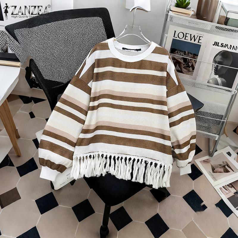 ZANZEA Women Casual Colorful Stripe Print Long Sleeve Blouse