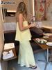 Cotton Strappy Dress Set Summer New Style Temperament Lazy Strappy + Fish Tail Dress Long Dress Set
