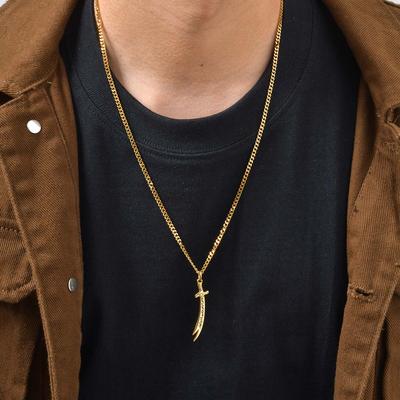 Vnox Islamic Zulfiqar Sword Pendant Necklace for Men, Stainless Steel Gold Silver Color Imam Ali Talisman Amulet Religious Gifts