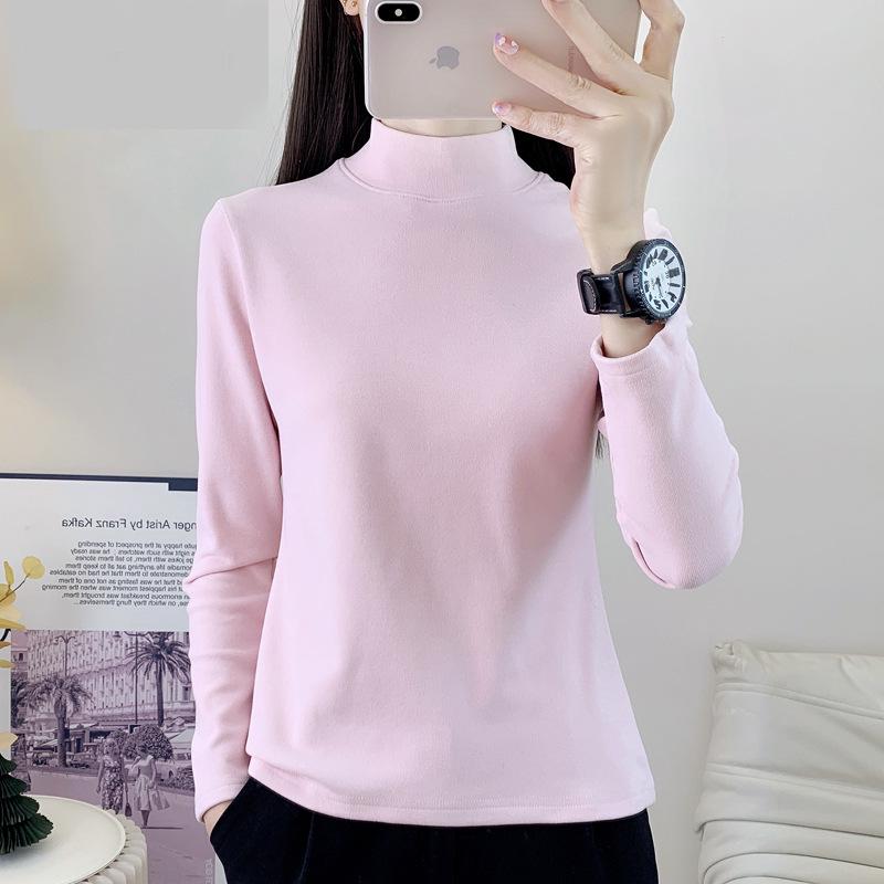 

Luxury Velvet High-Neck Women s Base Layer Top - Spring/Autumn 2026 Collection, Solid Color, Loose-Fit, Long-Sleeved. 3XL (fits 130-145 lbs) розовый
