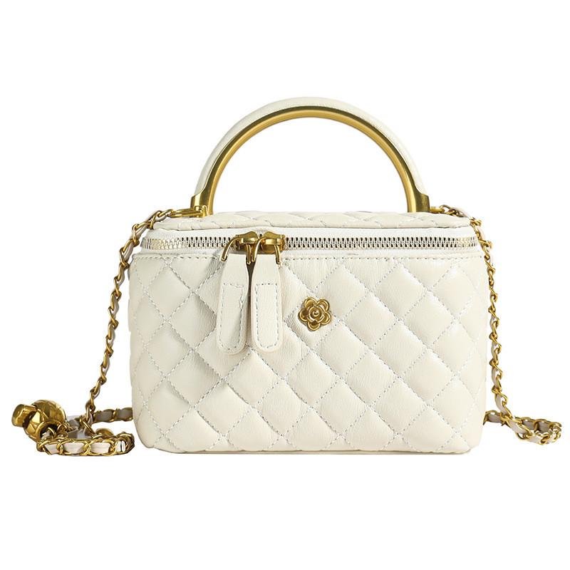 Pu Small Box Handbag With Quilted Design And Chain Handle For Urban Fashion