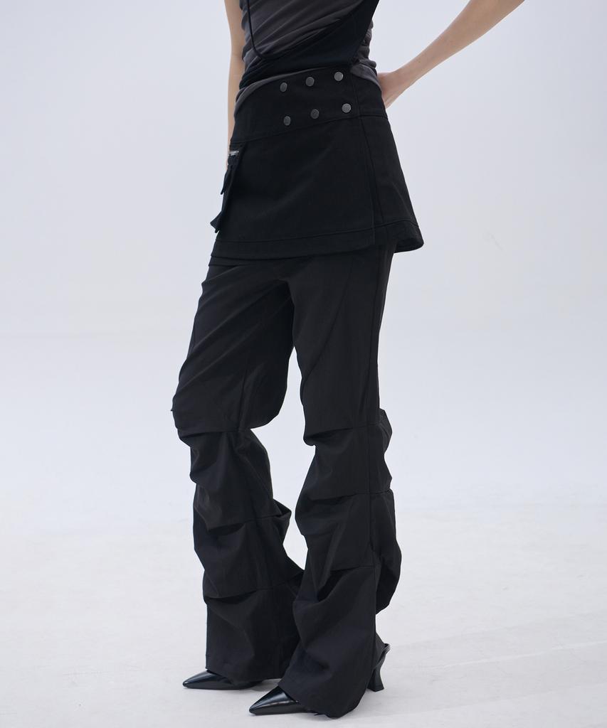 PLACE STUDIO Studded Double Pocket Zipper Point Slit Layered Mini Skirt _2 Colors