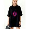 Oversized T Shirt Black Moon And Sun Face Print For Casual Wear