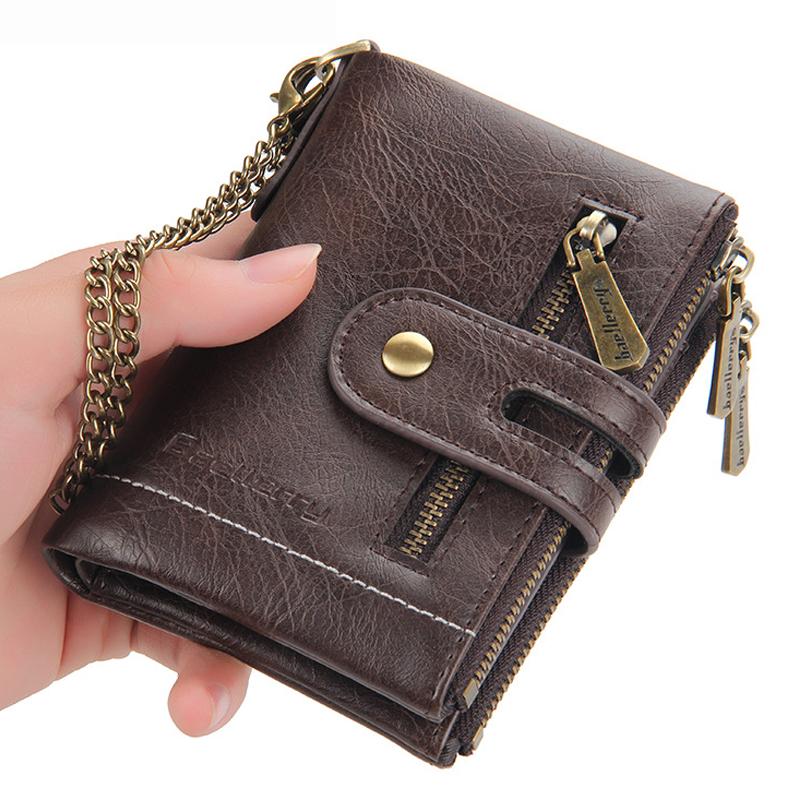 Men's Luxury PU Leather Wallet - Short Chain Design Card Holder, Classic Retro Purse ( Brand)