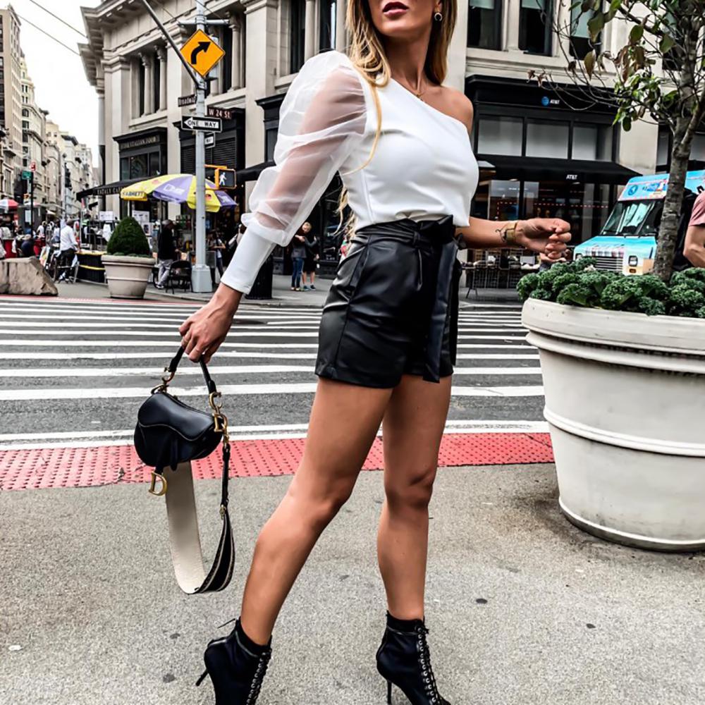 Black Faux Leather Shorts Pants Women 