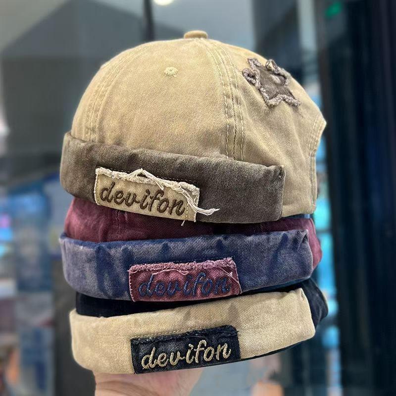 Retro Wash Denim Brimless Caps for Men Streetwear Hip Hop Hats Letter Star Embroidery Beanie Docker Caps Adjustable Dome Hats