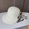 New Dome Duck Tongue Straw Hat Elegant Pearl Polka Dot Streamer Big Edge Beach Hat Seaside Travel Sun Protection Hat