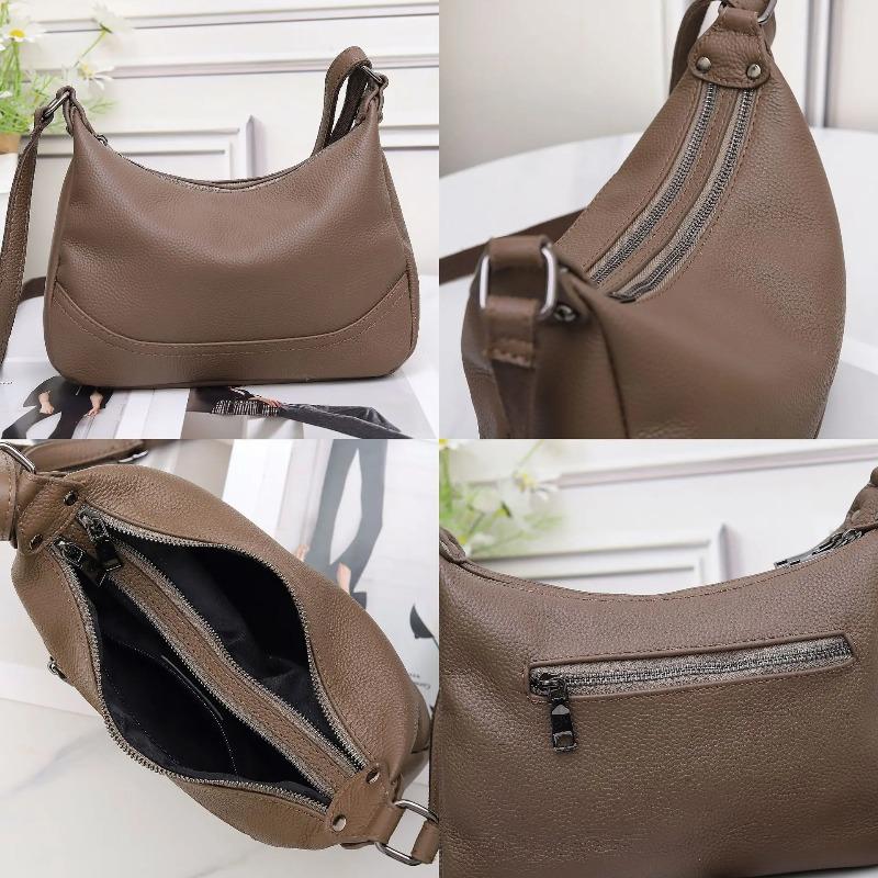 Top Grain Cowhide Leather Bag for Women Large Capacity Practical Dumpling Bag Versatile Shoulder Crossbody Purse for Daily Use