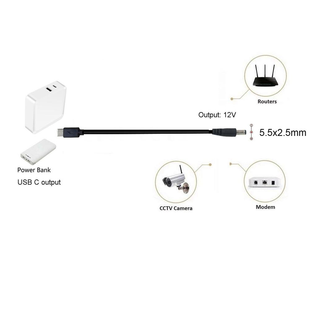 200cm/300cm USB C PD To 12V 15V 20V 5.5x2.5mm Power Supply Cable for Wireless Router Laptop Speaker CCTV Camera Modem