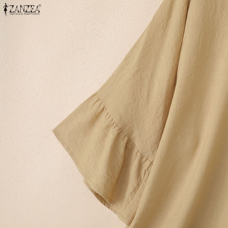 ZANZEA Women Casual Round Neck Solid Color Loose 3/4 Sleeve Cover Up Blouse