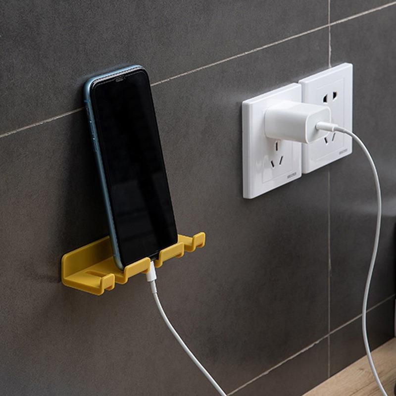 2pcs Creative Sticky Phone Charging Bracket Home Wall Non-marking Storage Hangers Plug Hooks No Hole Punch