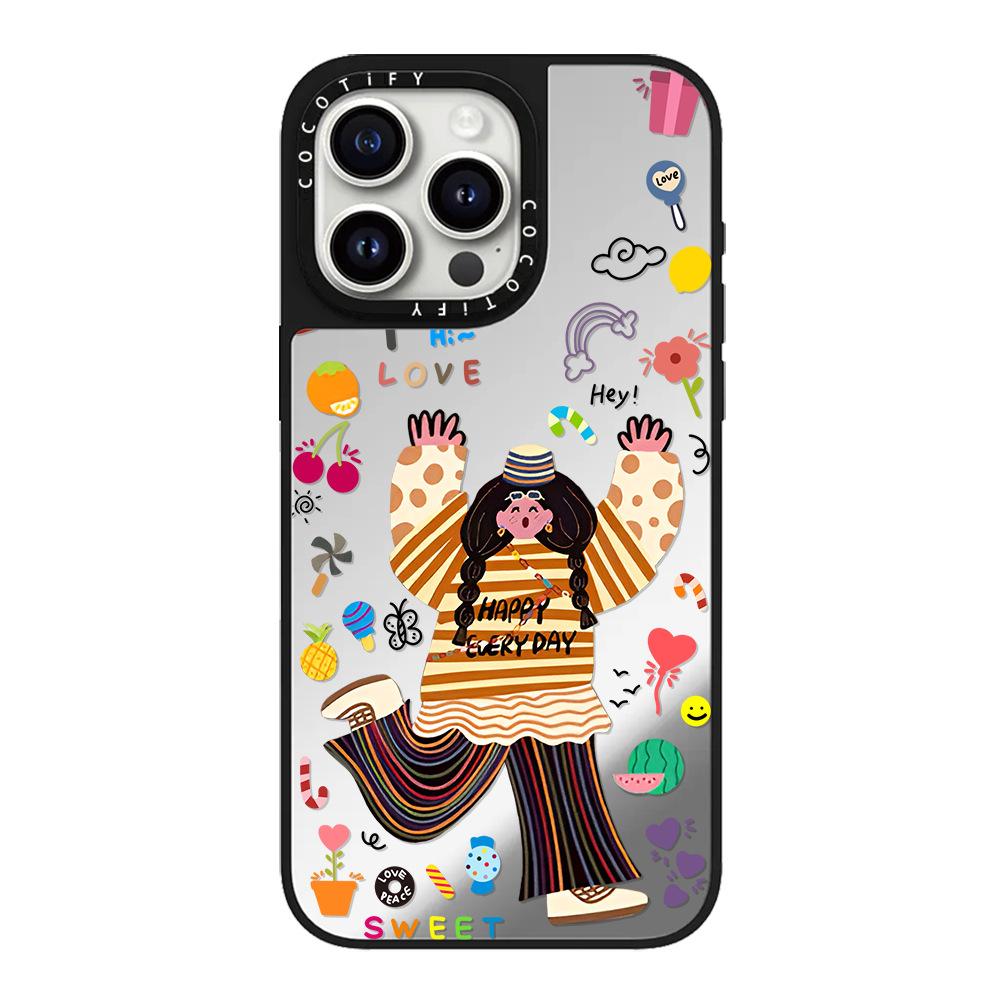 Happy Girl for Apple 16promax Mobile Phone Case for IPhone15/14plus Mirror 13 Protective Cover 12