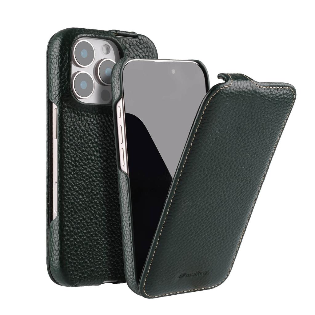 Melkco Genuine Leather Phone Case for iPhone 16 Pro Max 17 Air 17Pro16E 15 Plus 14 13 Mini 12 11 X XS Max XR Vertical Flip Cover