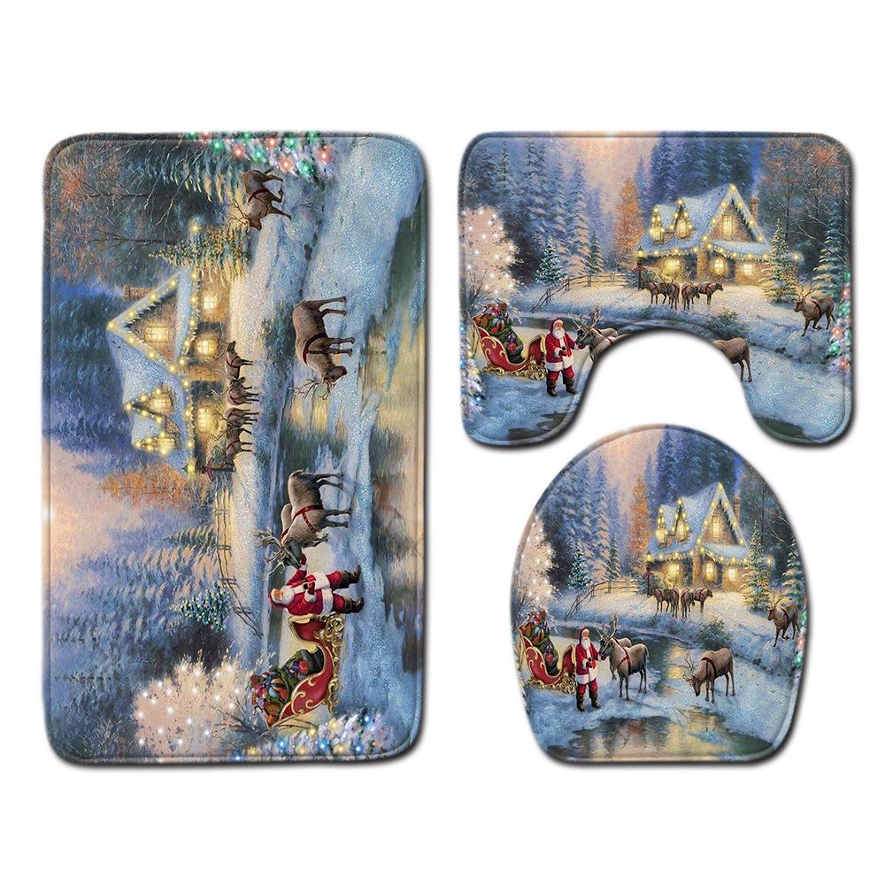 Christmas Bathroom Floor Mat Toilet Three-Piece Set