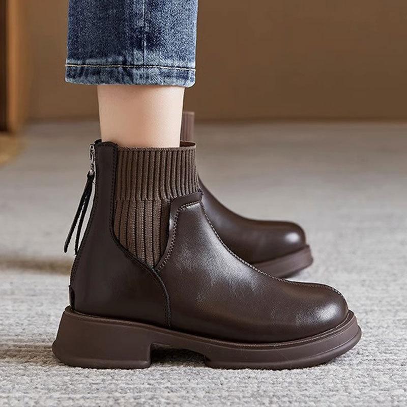 British style thick soled sock boots with back zipper Martin boots, women's autumn and winter new style stylish Chelsea short boots