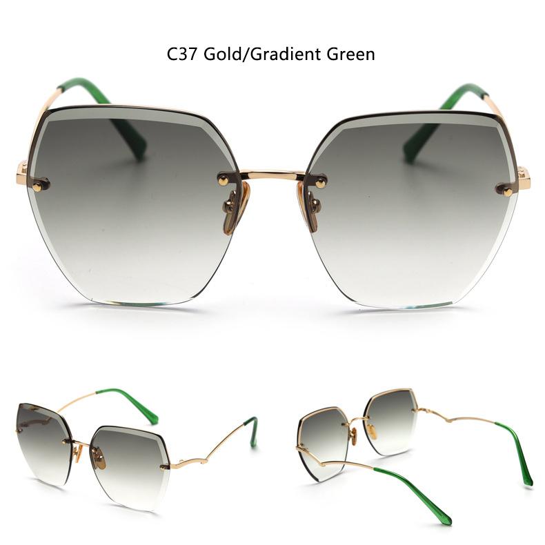 Vintage Rimless Cut Edge Sunglasses Designer Luxury Black Shades Metal Frame Big Gradient Square UV400