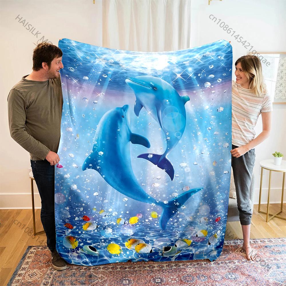 Multi-Size Dreamy Dolphin Print Warm Comfortable Blanket Home Travel Camping for Adults and Kids Luxury for Gifts