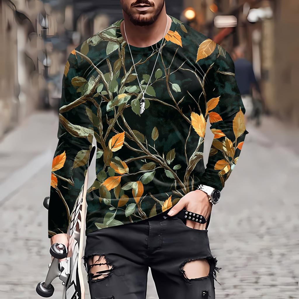 Men's T Shirt O-Neck Clothing Apparel Outdoor Long Sleeve Print Fashion Designer Vintage