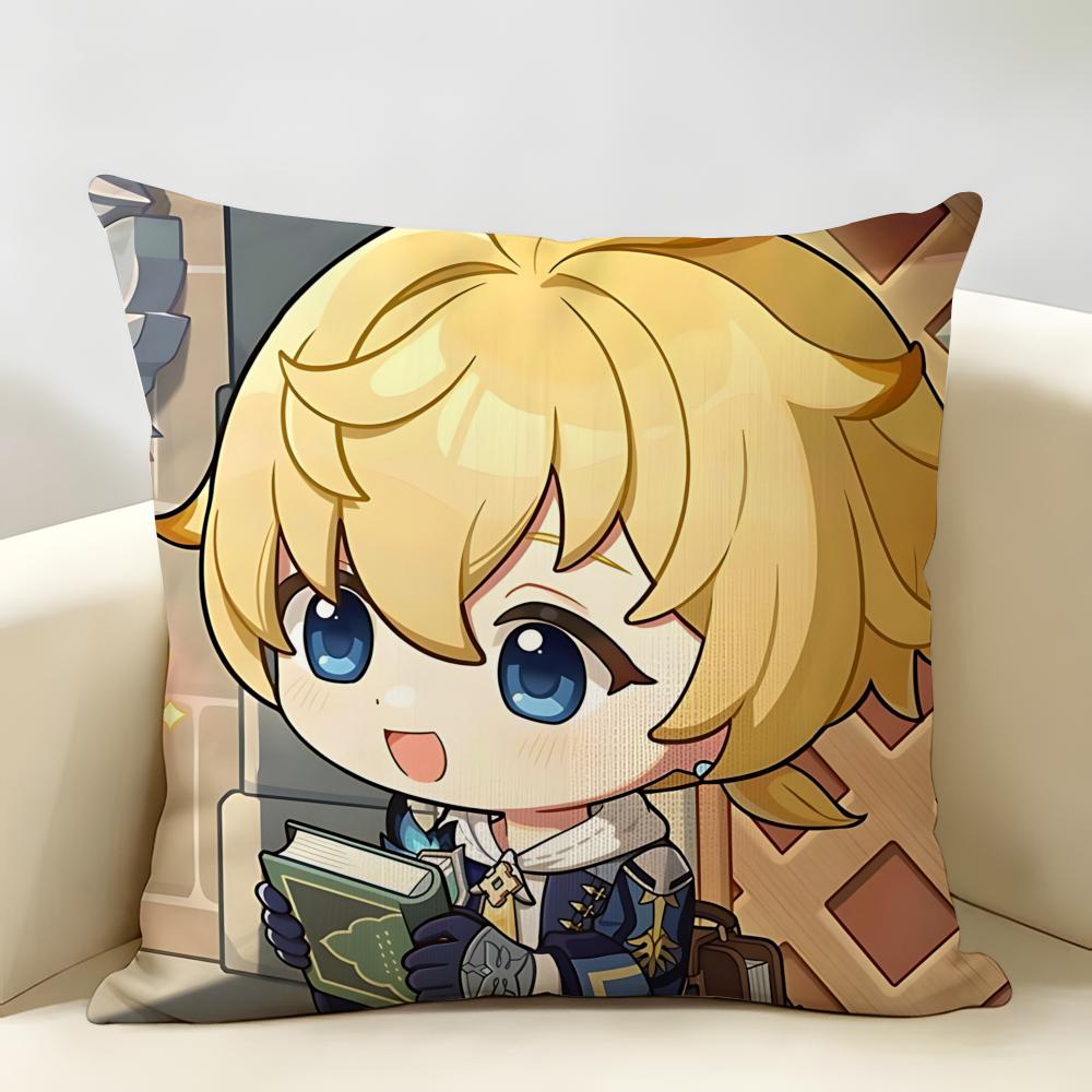Mika Genshin Game Cushion Cover Natural Linen Organic Fabric DoubleSided Printing Room Sofa Decor Pillow Case