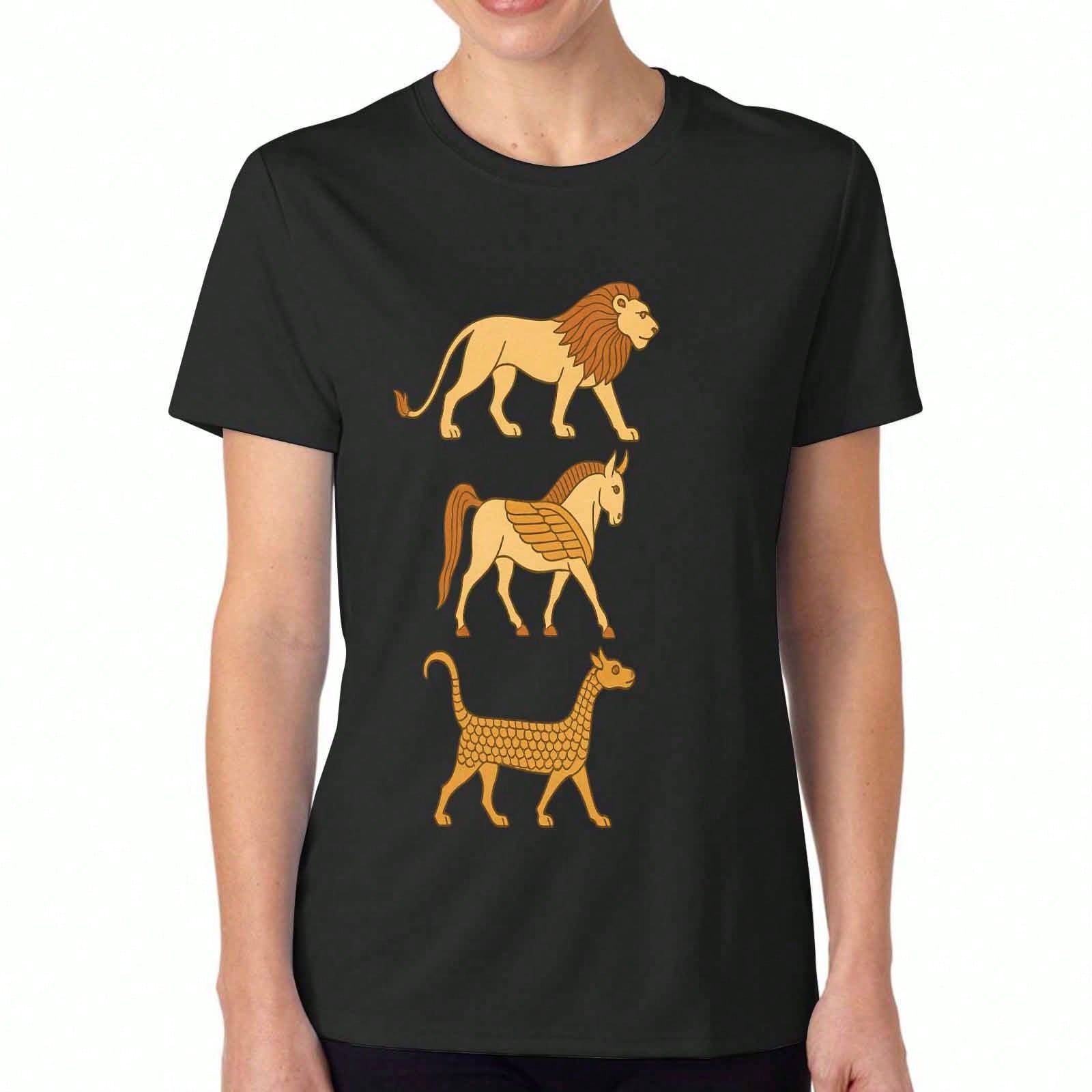 Mystical Wolf And Dragon Ladies Cotton T Shirt, Premium Cotton Quality Print, Durable, Casual And Fashionable, Featuring A Majestic White Wolf With G S разноцветный