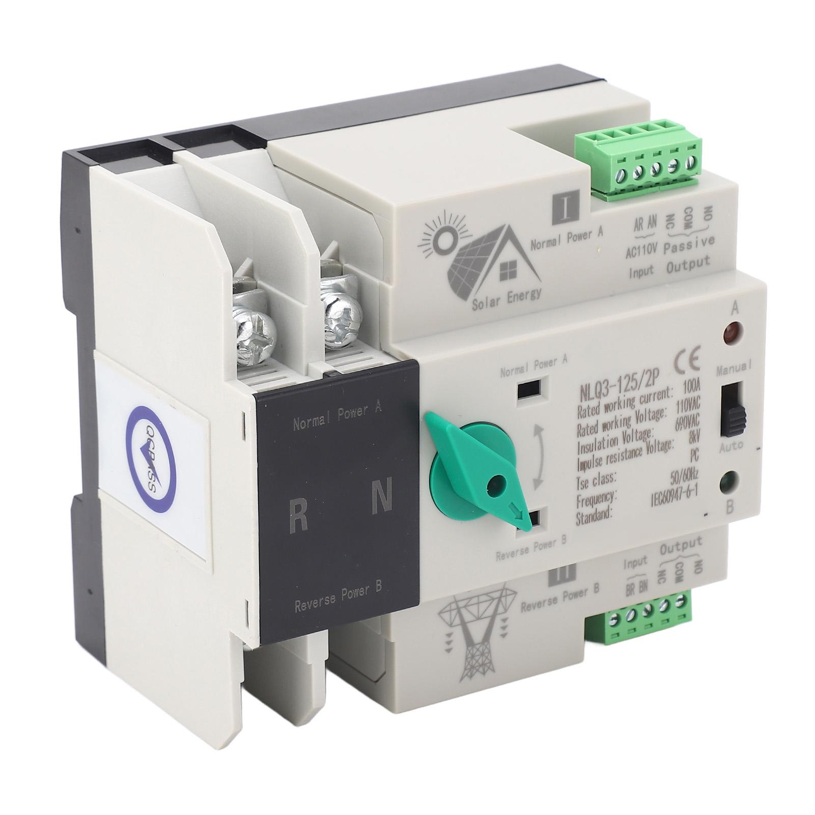 

Dual Power Automatic Transfer Switch 2P Millisecond Fast Switching Timing Controller AC110V 100A