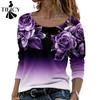 Women's Fashion Casual Spring Autumn Flower Pattern Print Long Sleeve O-Neck Blouses & Shirts