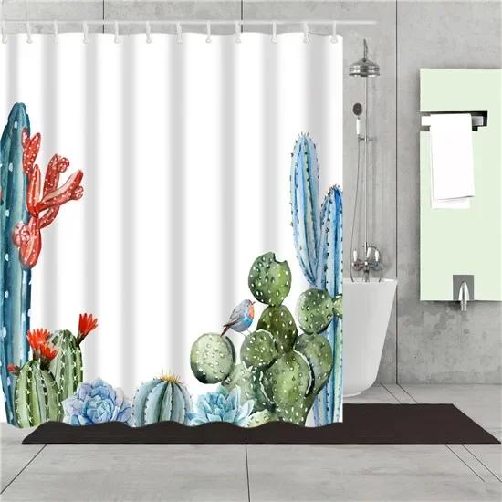 Tropical Cactus Plant Pineapple Shower Curtains Bathroom Frabic Waterproof Polyester Bath Curtain