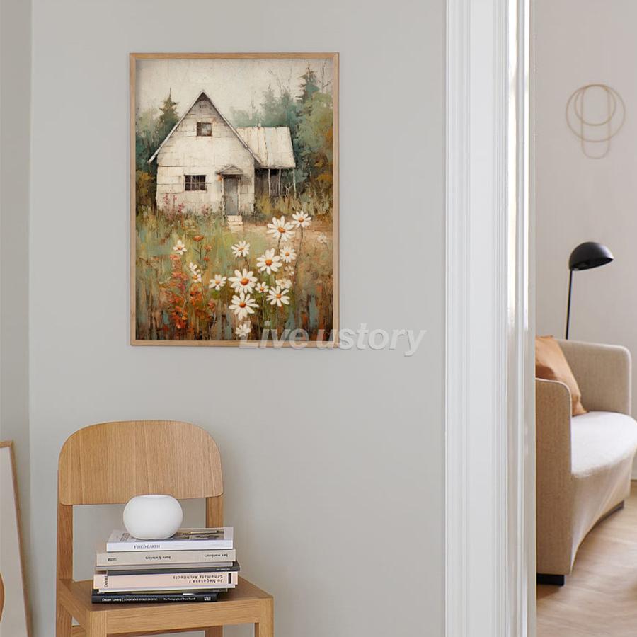 Vintage Steinhausdruck Französisches Landhaus Gemälde Leinwandposter Rustikale Bauernhaus Wandbilder Heim Zimmer Wanddeko