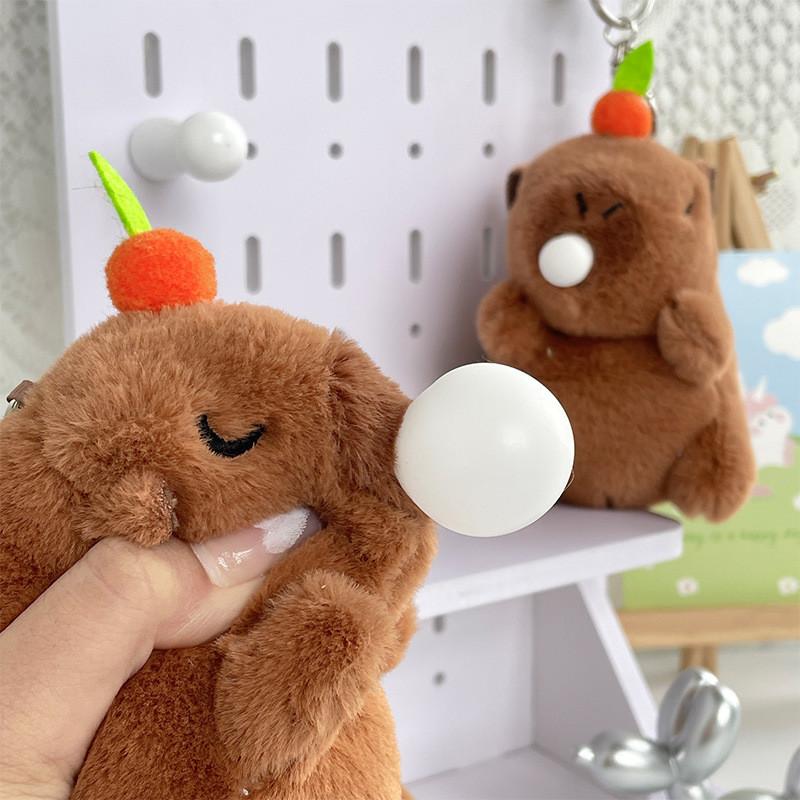 Cute Bubble-blowing Capybara Plush Keychain Soft And Fuzzy Backpack Pendant