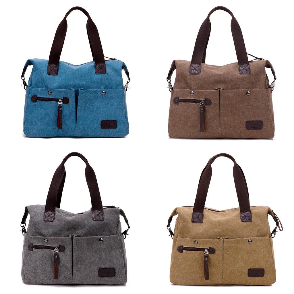 Korean Style Canvas Womens Casual Shoulder Bag With Zipper Pockets For Daily Use