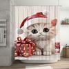 Tuniu Cute Kitten Christmas Bathroom Shower Curtain Festive Holiday Decor Fun Pet Lover Gift Set