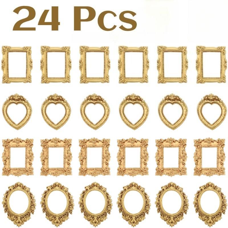 

24pcs Vintage Ornate Picture Frames Mini Frames 4 Style Rectangular Jewelry Display Stands for Desktop Photography Wedding Decor