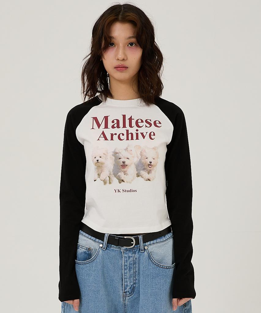 WAIKEI Maltese Archive Raglan Long Sleeve T-Shirt Ivory