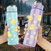 1PC Little Yellow Duck Seamless Pattern 750ml Color Plastic Sports Water Bottle Leakproof Flip Straw Lid Suitable for Sports Office Home Use