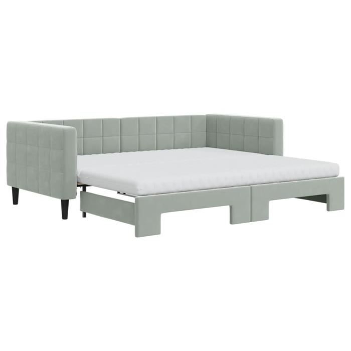 VidaXL Daybed with Trundle and Mattress Light Grey 90x190cm Velvet 3196728