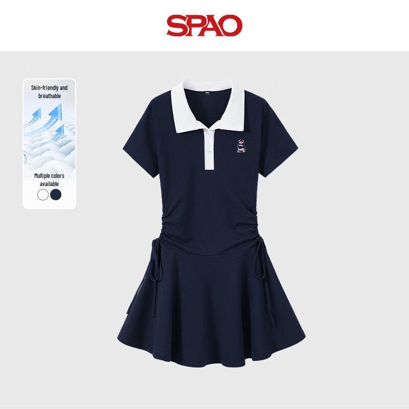 SPAO Women s Color Block Polo Collar A-Line Mini Dress S
