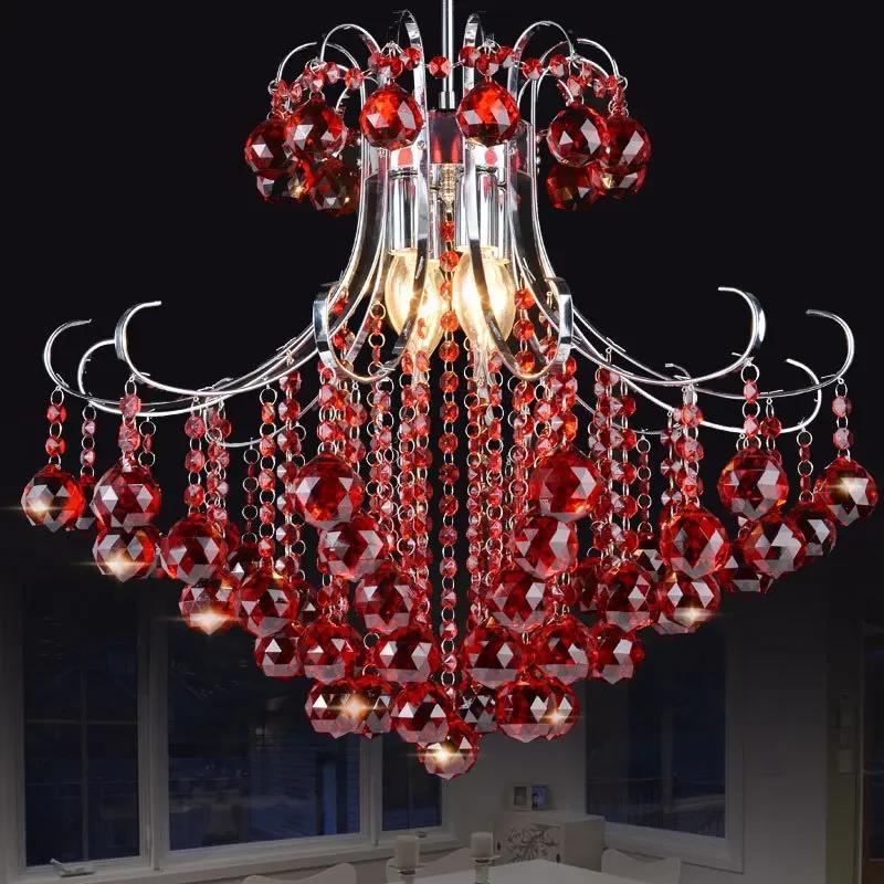 French Golden Cognac Crystal Chandelier European Design Sense Purple Red Hotel Bedroom Ceiling Decoration LED Pendant Lamp