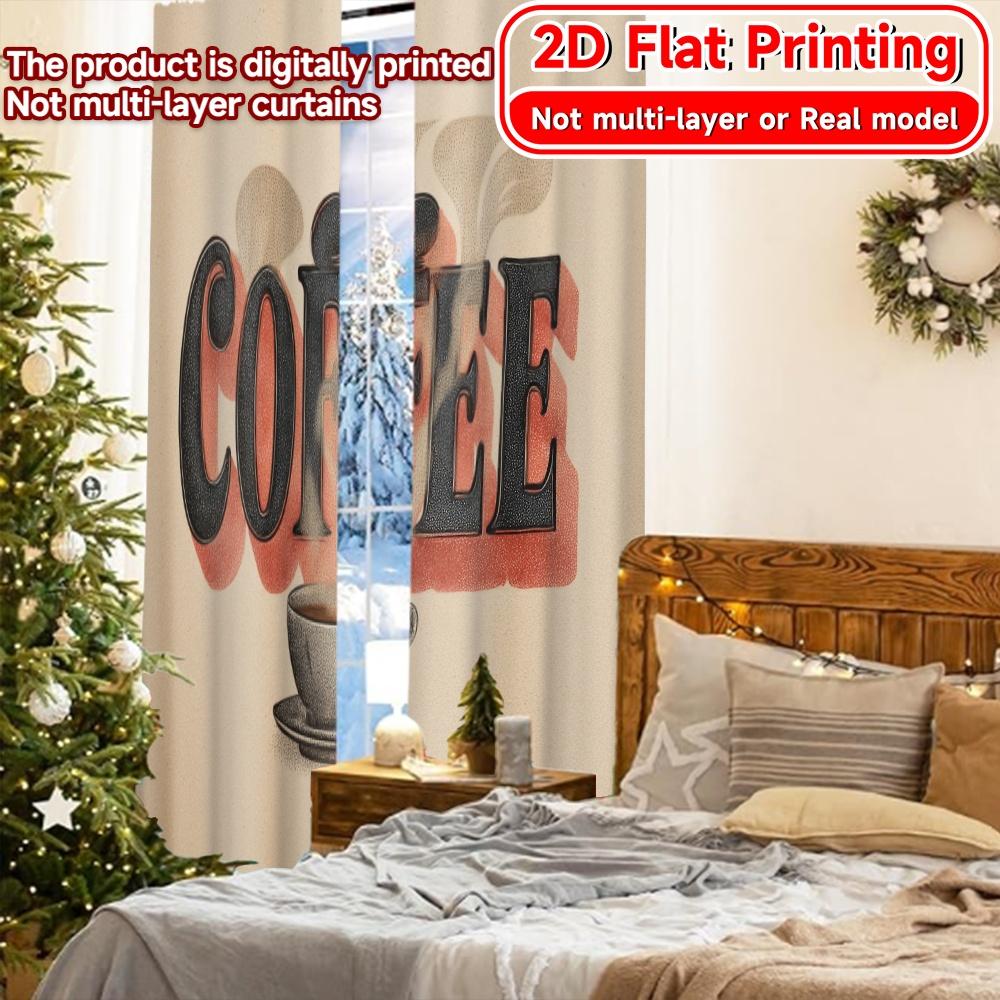 Flat Printing Coffeewhirl Popular Curtain Polyester Curtains Decorations Inside Use Bedroom Set Of 2 Made Washable Sleeping Area Ready