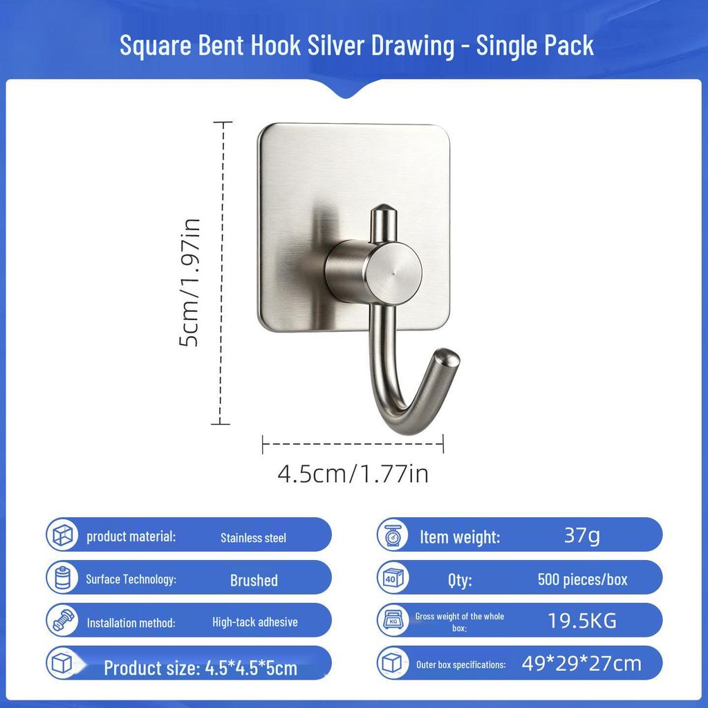 Punch-Free Strong Adhesive 304 Stainless Steel Wall Hook