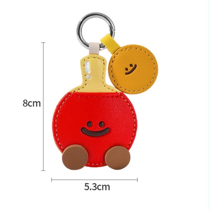 Cute Cartoon Leather Racket Strap Pendant Keychain Kawaii Simulation Badminton Table Tennis Backpack Decoration Accessories