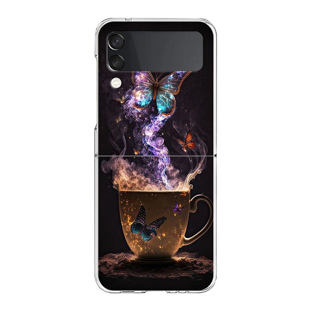 Phone Cover For Samsung Galaxy Z Flip 6 5 4 Case Transparent For Samsung Z Flip 3 Hard PC Shell Luxury Butterfly Glitter Clear