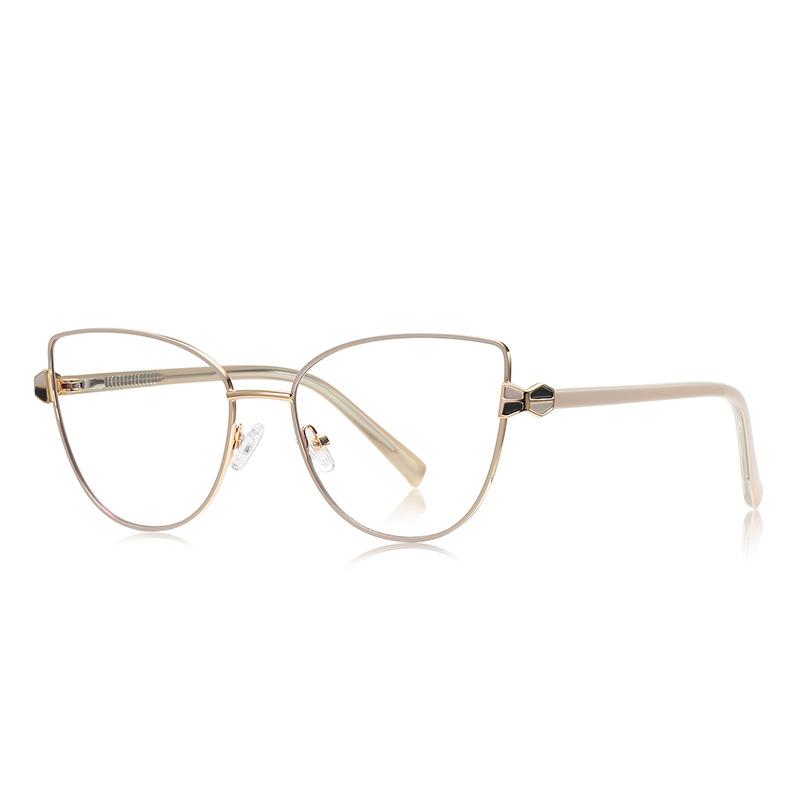 Elegant Beige Cat Eye Reading Glasses Women Luxury Metal Frame Computer Goggles Vision Care Blue Light Blocking Eyewear